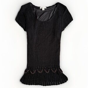 Boho Beaded Crochet Top Women S Black Fairycore Whimsigoth Gypsy Festival Fitted